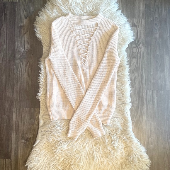 Forever 21 Cream Knit Lace Up Sweater - Picture 6 of 8